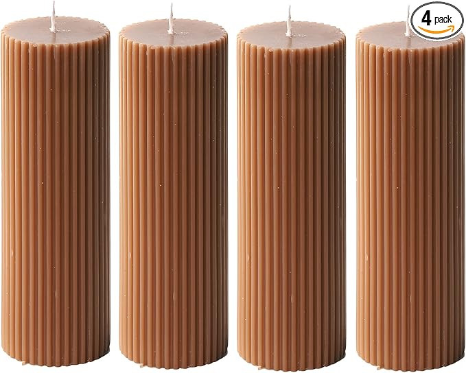Ribbed Pillar Candles 2x6'' Inches Tall Brown Fluted Column Modern Home Décor Soy Wax Handmade U... | Amazon (US)