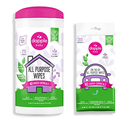 Dapple Baby All Purpose Wipes, Plant Powered, Hint of Lavender, Hypoallergenic, 75 Count Canister + 30 Count | Amazon (US)