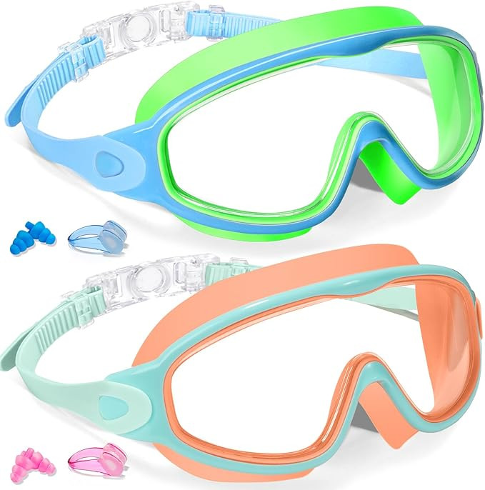 Keary 2 Pack Kids Swim Goggles for 3-15 UV Protection Anti-Fog Pool Water Swimming Goggles For Bo... | Amazon (US)
