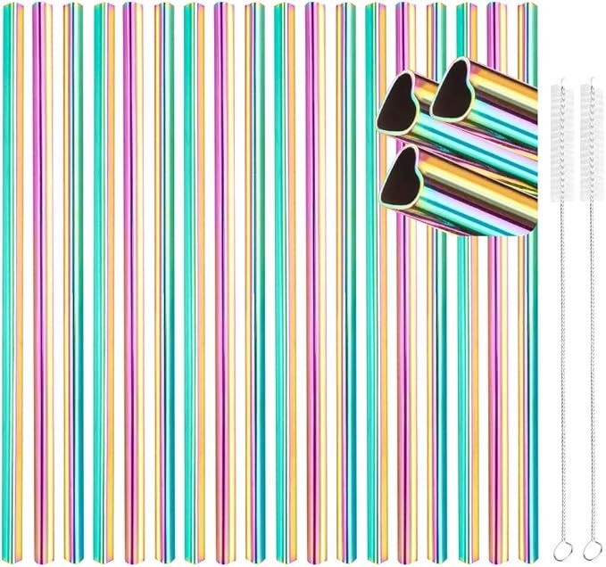 [18 PCS] Heart Shape Metallic Stainless Steel Straws Value Pack Rainbow Color, Tomorotec Reusable... | Amazon (US)