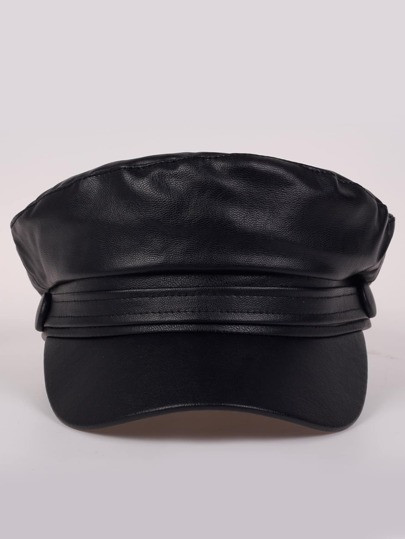 Solid PU Leather Baker Boy Cap | SHEIN