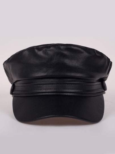 Solid PU Leather Baker Boy Cap | SHEIN