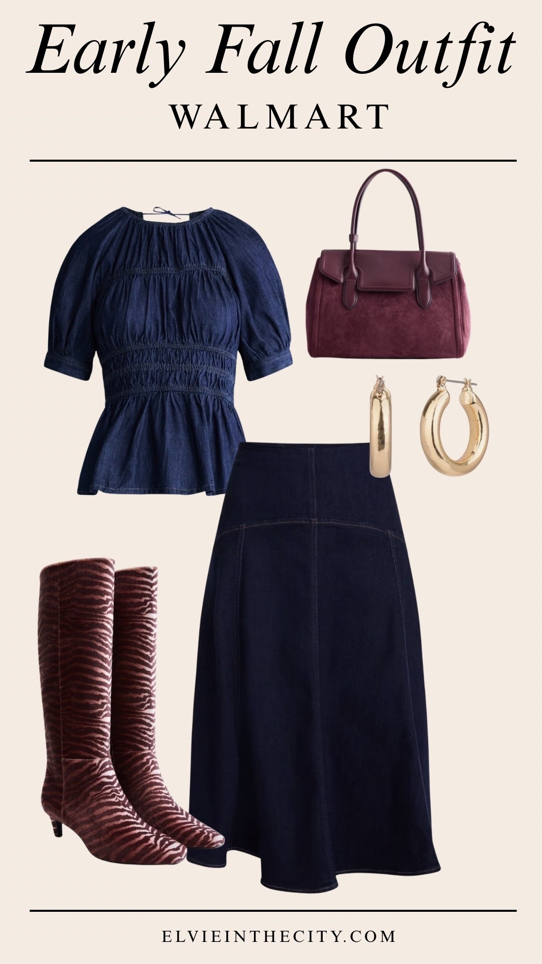 This early fall outfit from Walmart includes a smocked denim top with a peplum hem, flare denim skirt, zebra print knee high boots, satchel, and gold-toned earrings


Walmart finds, fall outfits, over 50 style, midlife fashion, petite fashion,midlife women, affordable fashion, fashion over40

#LTKOver40 #LTKPetite #LTKmomlife