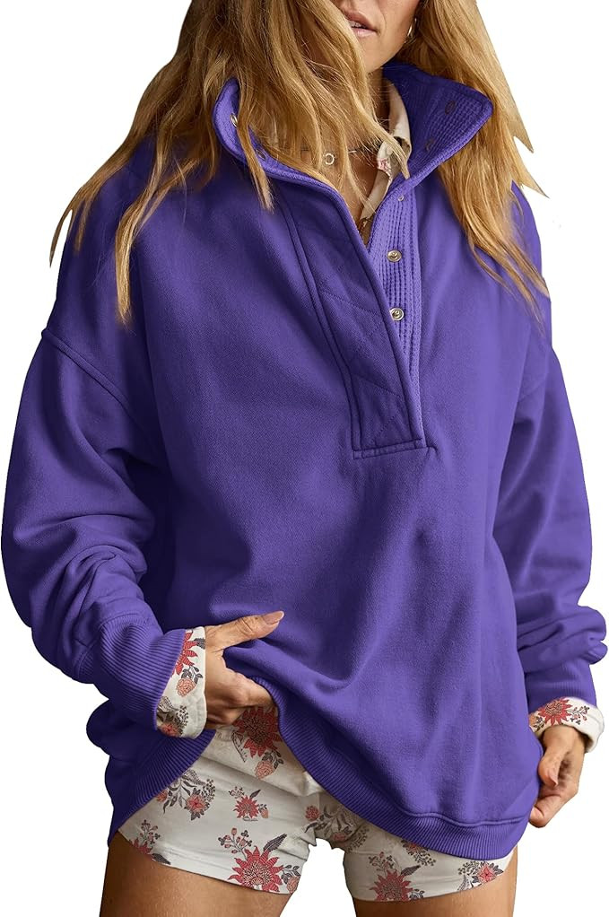 Gacaky Sweatshirt for Women Oversized Casual Long Sleeve Button Henley Neck Pullover Tops Fashion... | Amazon (US)