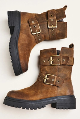 Intentionally Blank Station Suede Lug-Sole Moto Boots | Anthropologie (US)