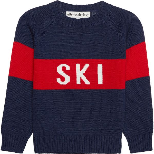 Block 'SKI' Long Sleeve Sweater, Navy/ Red | Maisonette