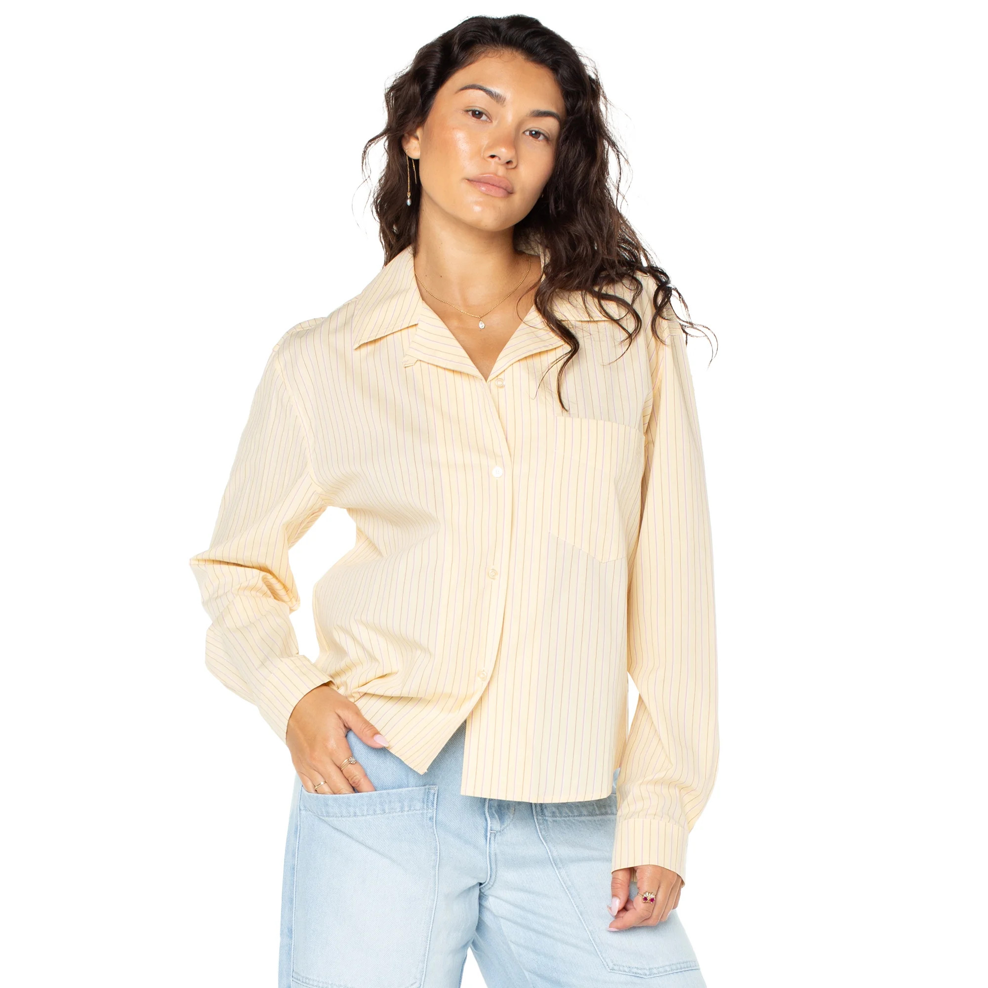 Celebrity Pink Women's Striped Button Up Shirt, Sizes XS-XXXL | Walmart (US)