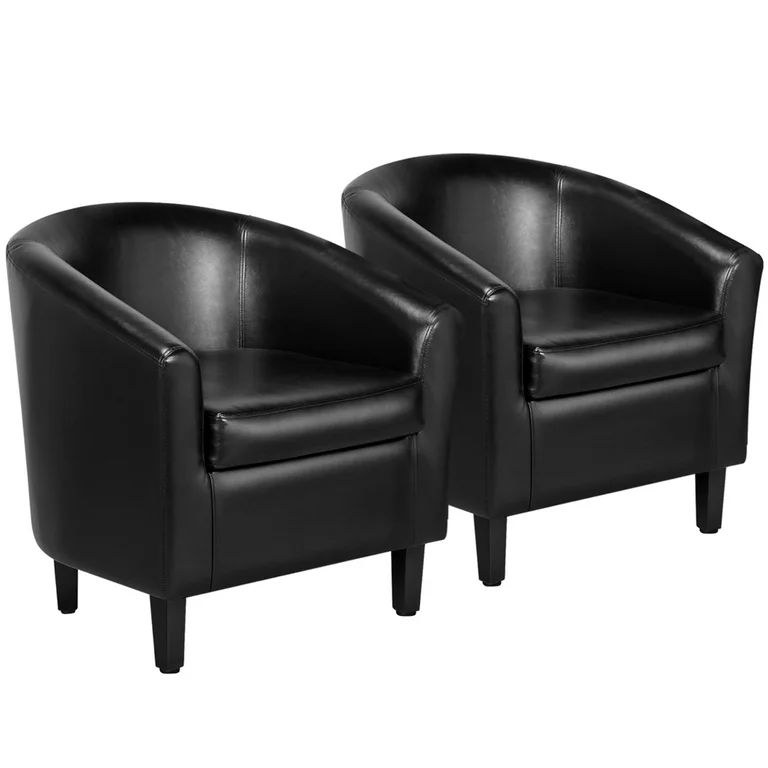 Easyfashion Faux Leather Barrel Accent Chair, Set of 2, Black | Walmart (US)
