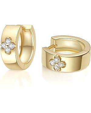 Ideal Gifts Clover Hoop Earrings for Women|Premium Moissanite|14K Gold Plated 925 Sterling Silver... | Amazon (US)