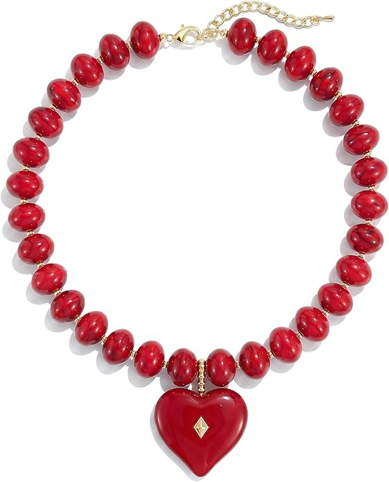 Elegance 11 designs Chunky Heart Necklace for Women, Colorful Acrylic Beaded Statement Puff Heart... | Amazon (US)