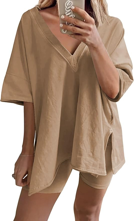 LTSCNRM 2 Piece Outfits for Women Reversible Oversized T Shirt Biker Shorts Sets Workout Tracksui... | Amazon (US)