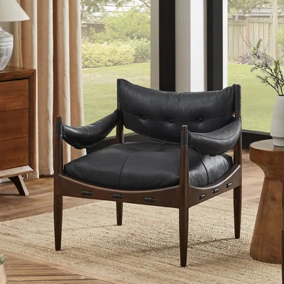 Top grain Genuine Leather Armchair with tufted button | Wayfair Professional