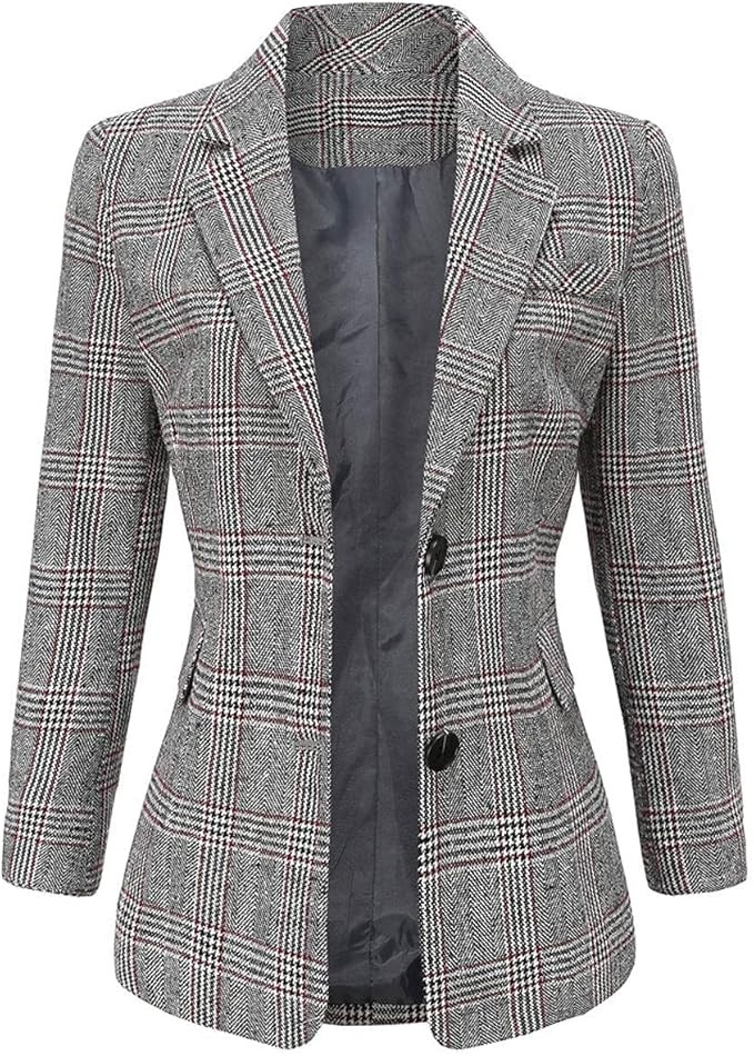 ebossy Women's Notch Lapel 2 Button Boyfriend Blazer Suit Houndstooth Plaid Jacket Coat | Amazon (US)