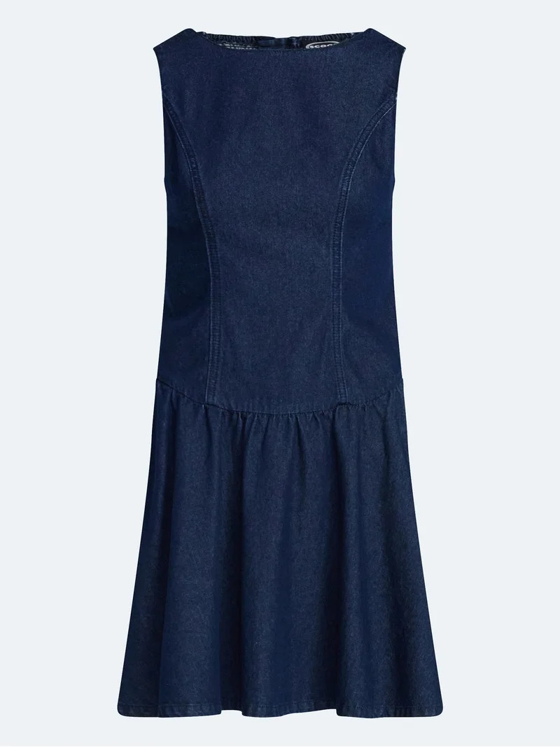 Scoop Women's and Women's Plus Boat Neck Cotton Mini Dress with Drop Waist, Sizes XS-4X | Walmart (US)