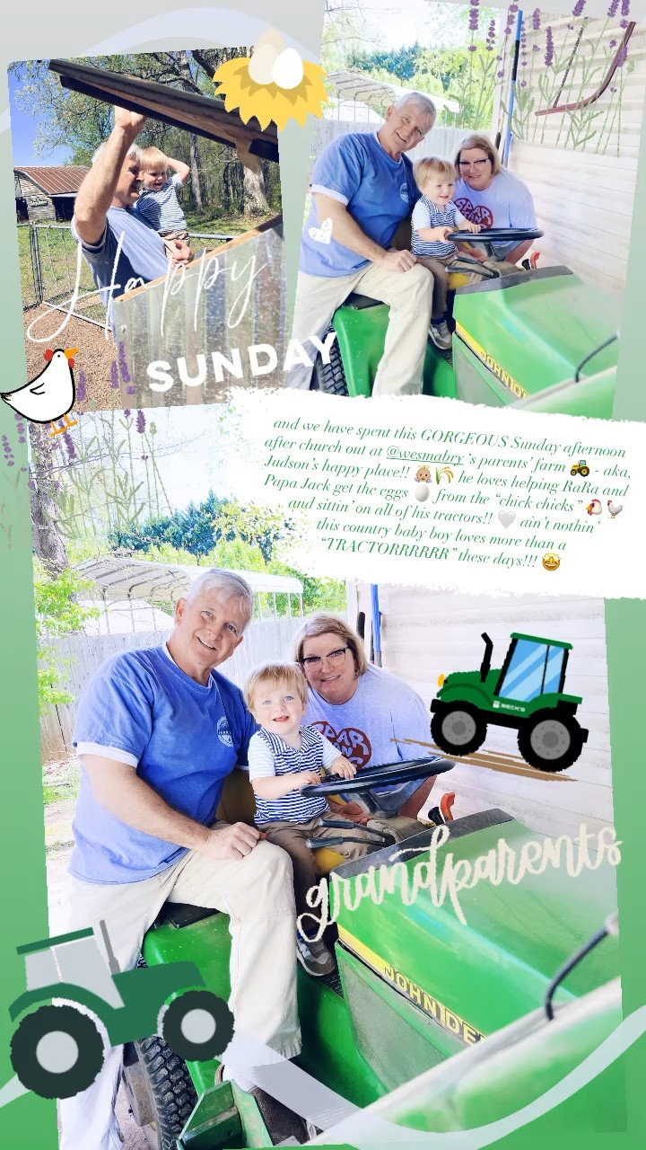 and we have spent this GORGEOUS Sunday afternoon after church out at @wesmabry ‘s parents’ farm 🚜 - aka, Judson’s happy place!! 👼🏼🌾 he loves helping RaRa and Papa Jack get the eggs 🥚 from the “chick chicks” 🐔🐓 and sittin’ on all of his tractors!! 🤍 ain’t nothin’ 
this country baby boy loves more than a “TRACTORRRRRR” these days!!! 🤩

#LTKhome #LTKbaby #LTKfamily