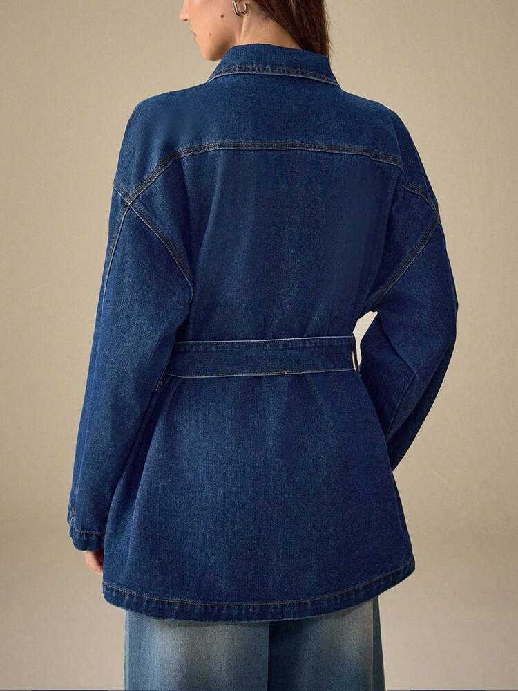 Selenza Women's Long Sleeve Single-Breasted Cargo Pocket Casual Denim Jacket | SHEIN