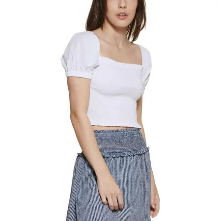 DKNY Jeans Womens Cotton Puff Sleeve Crop Top White XL | Walmart (US)