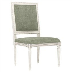 Marielle Willow Green Velvet Vintage White Dining Side Chair | Kathy Kuo Home