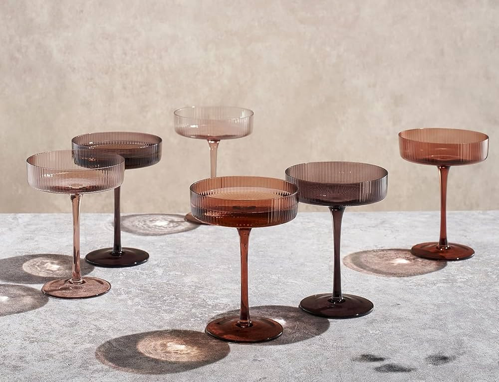 Venus Ribbed Champagne Coupe Set, 7oz Glasses Set of 6 For All Occasions, Gift for Her, Mom, Wife... | Amazon (US)