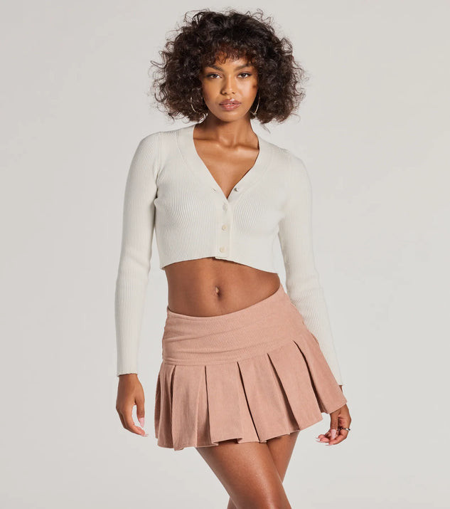 Preppy Chic Drop Waist Pleated Corduroy Mini Skirt | Windsor Stores