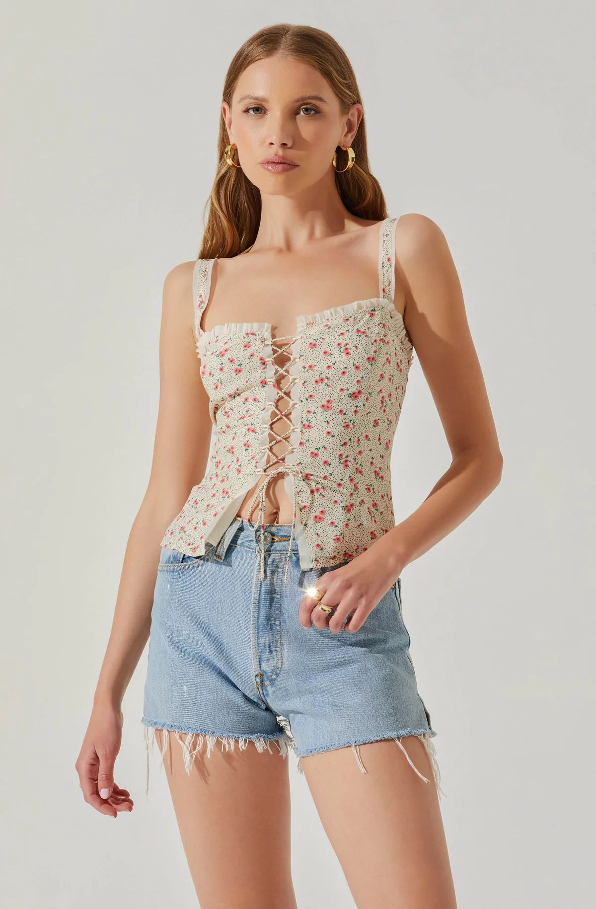Lace Up Floral Cami Top | ASTR The Label (US)