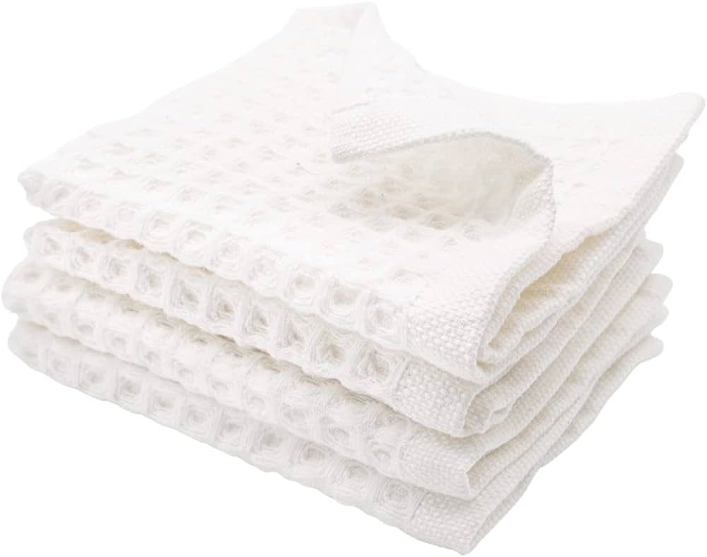 sea me at home Waffle Washcloth Set, 100% Cotton (4 Pcs Washcloth 13x13 inches, White) | Amazon (US)