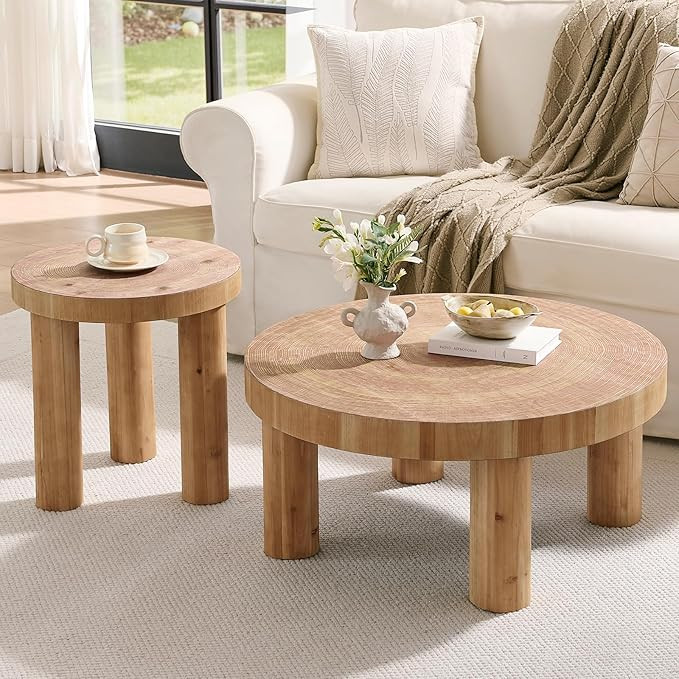 RUSTOWN 2-Piece Round Farmhouse Coffee Table, Rustic Coffee Table Sets, Circle Wooden Ring Finish... | Amazon (US)