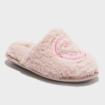 dluxe by dearfoams Girls' Happy Face Scuff Slippers - Light Pink | Target