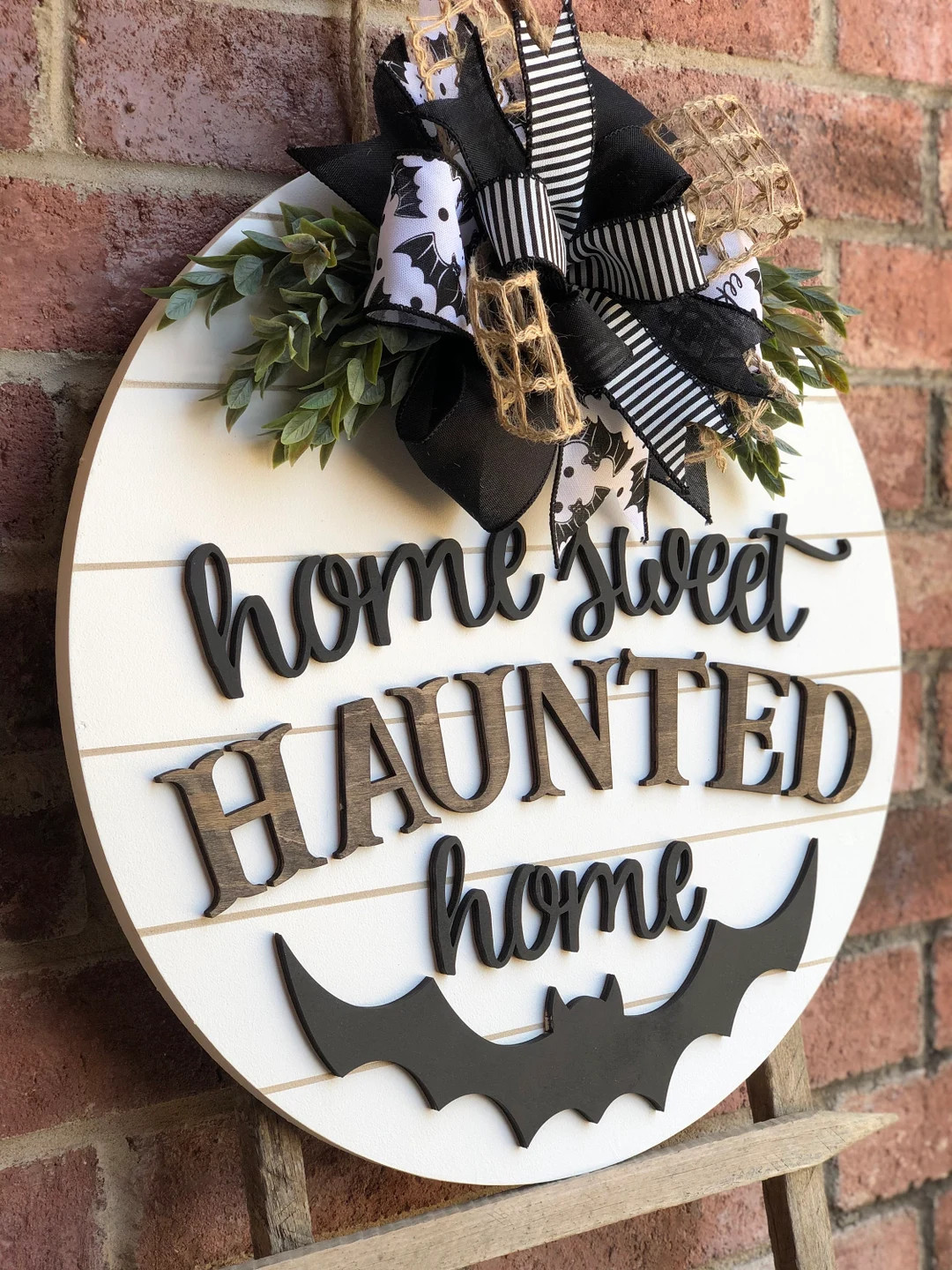 Halloween Door Hanger, Home Sweet Haunted Home Sign, Bat Front Door Decor, Halloween Wreath, Porc... | Etsy (US)