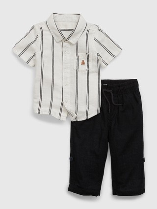 Baby Linen-Cotton Stripe Outfit Set | Gap (US)