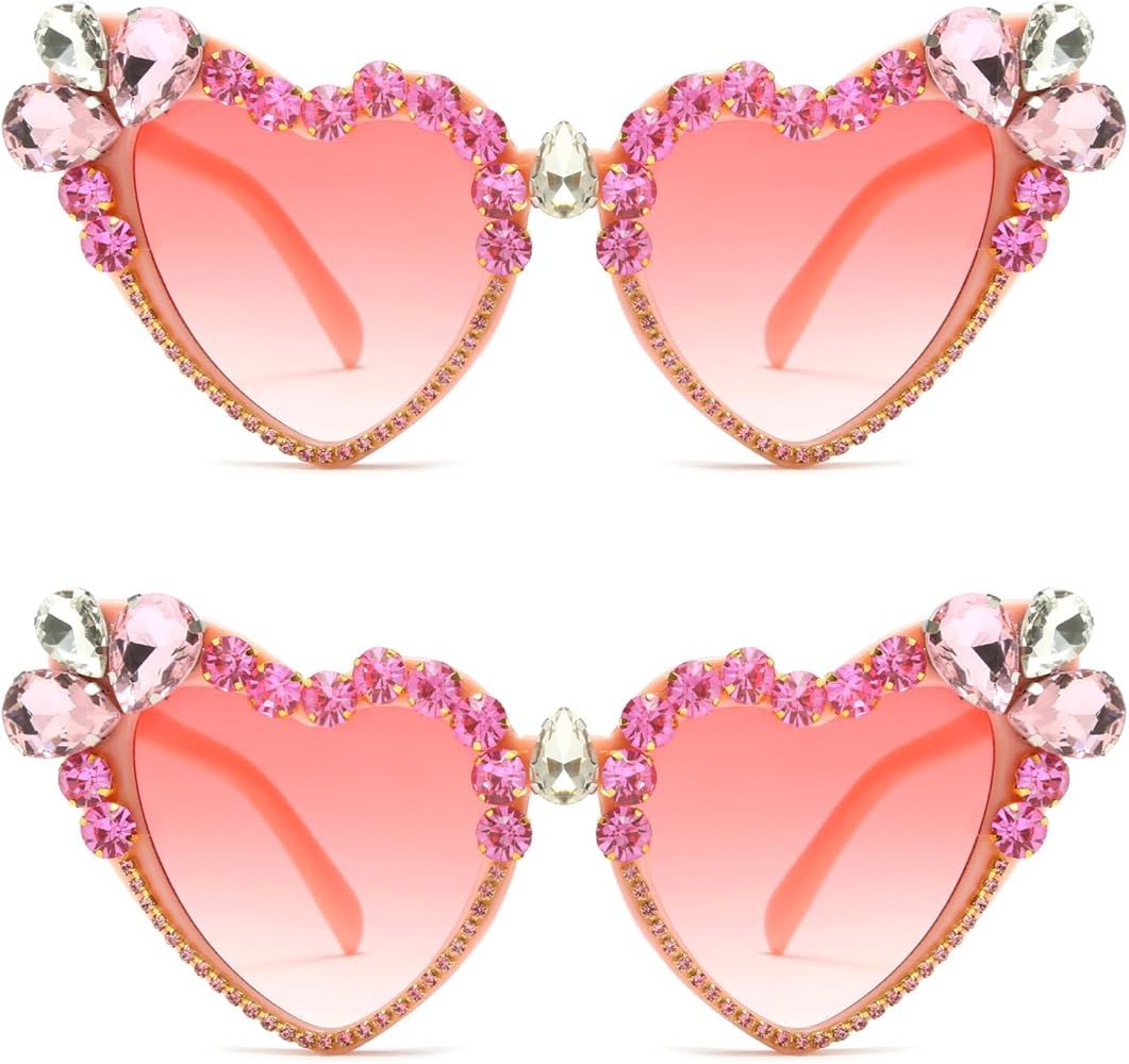 Long Keeper Heart Crystal Sunglasses for Women Luxury Rhinestone Love Sun Glasses Cat Eye Bling P... | Amazon (US)