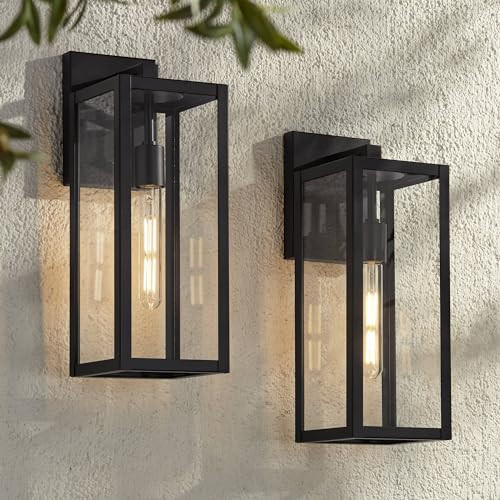 John Timberland Titan Modern Outdoor Wall Light Fixtures Set of 2 Mystic Black Rectangular Box Frame 17" Clear Glass Panels for Post Exterior Barn Deck House Porch Yard Patio Garage Garden | Amazon (US)