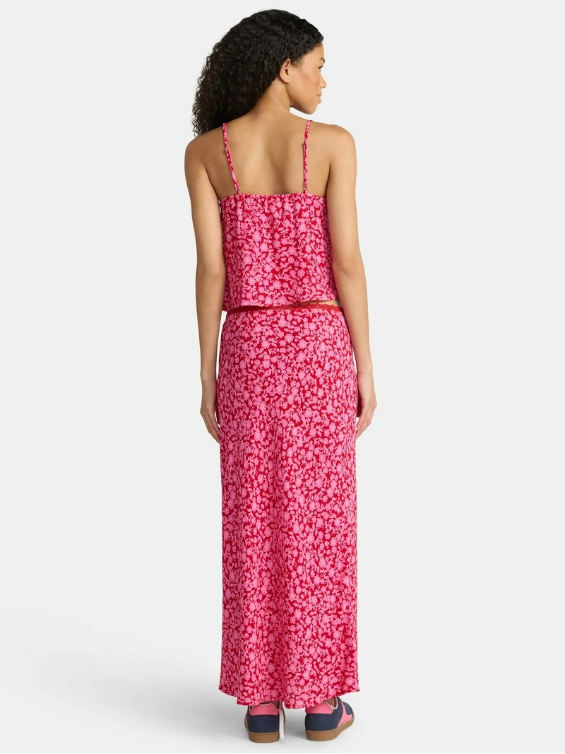 No Boundaries Tie Front Lace Top and Maxi Skirt Set, 2-Piece, Women's - Walmart.com | Walmart (US)
