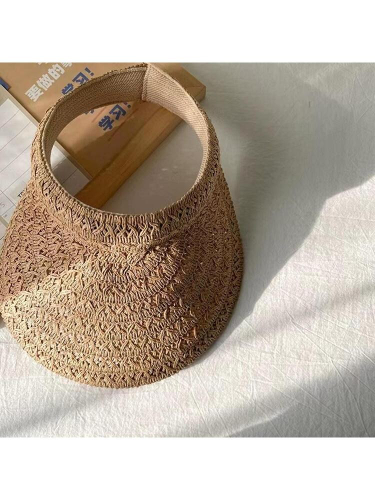 1pc Women Solid Sun Protection Boho Visor Straw Hat For Summer
       
              
           ... | SHEIN
