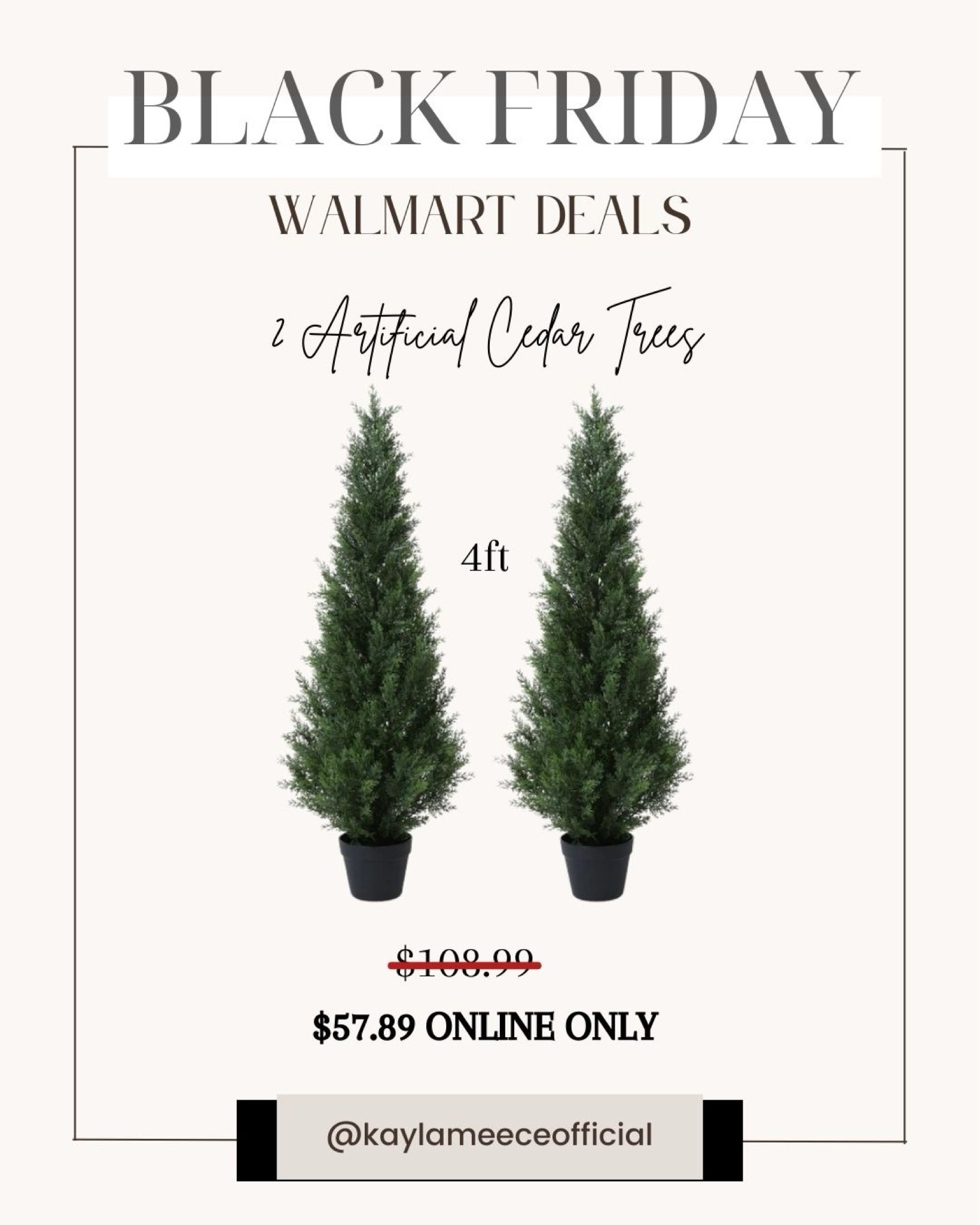 2 4ft Artificial Cedar Trees 

#walmart #blackfridaydeals #walmartblackfridaydeals #walmartonlinedeals #artificaltrees #cedartreesartificial #fauxcedartrees #frontporchtrees #4fttrees #realisticlookingtrees #walmarthomefinds #frontporchideas 

#LTKHome #LTKGiftGuide #LTKCyberWeek