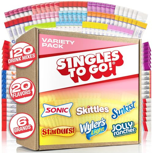 Singles To Go! 120ct Bulk Variety Pack - 20 Different Flavors from Skittles, Sonic, Sunkist, Starburst and More - Sugar Free Drink Mix Packets - Sugar Free Water Flavoring Packets | Amazon (US)