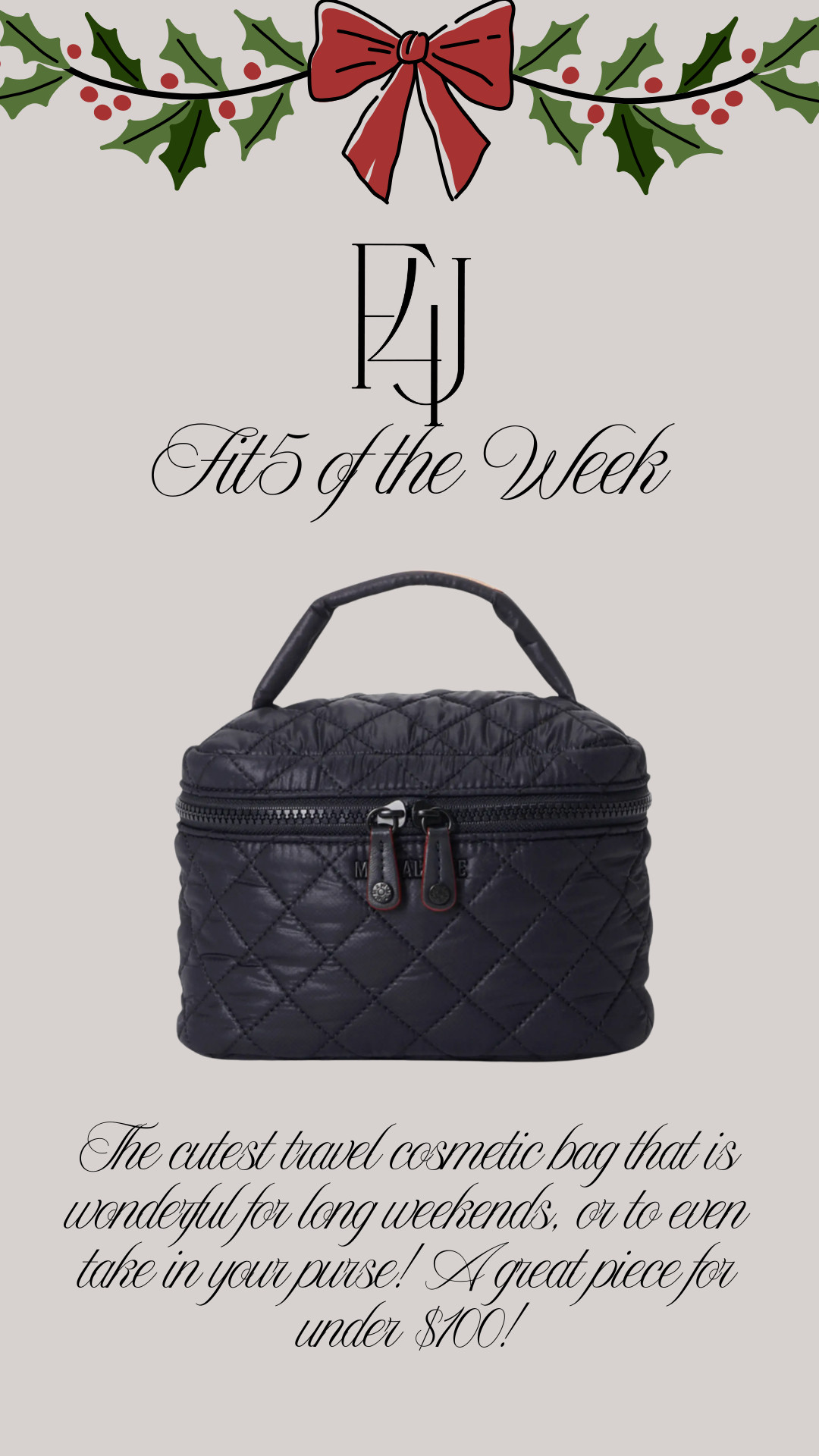 The cutest travel cosmetic bag that is wonderful for long weekends, or to even take in your purse. A great price for under $100!

Fit4Janine, MZ Wallace, Travel 

 #LTKGiftGuide #LTKFindsUnder100 #LTKTravel