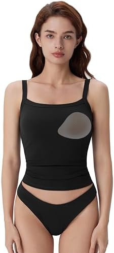 SUUKSESS Women Cotton Rib Padded Tank Tops Sleeveless Spaghetti Strap Square Neck Tops Summer Cam... | Amazon (US)