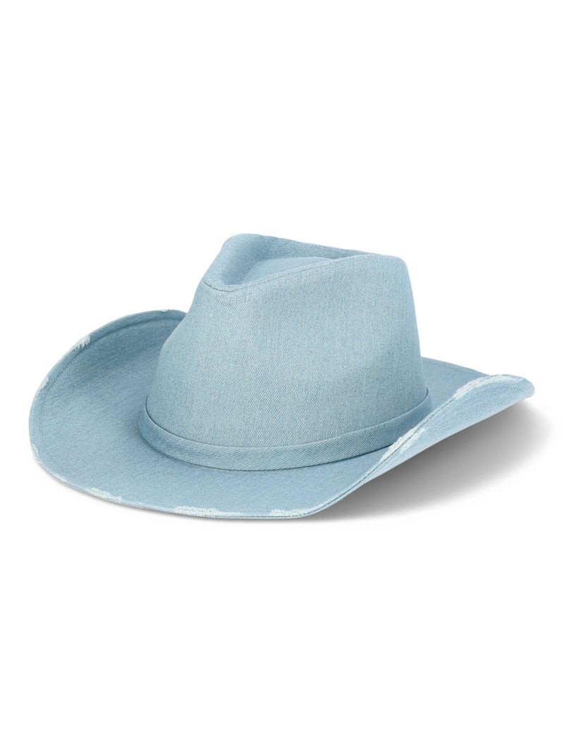 No Boundaries Cotton Distressed Denim Hat, Women's, One Size, Light Blue | Walmart (US)