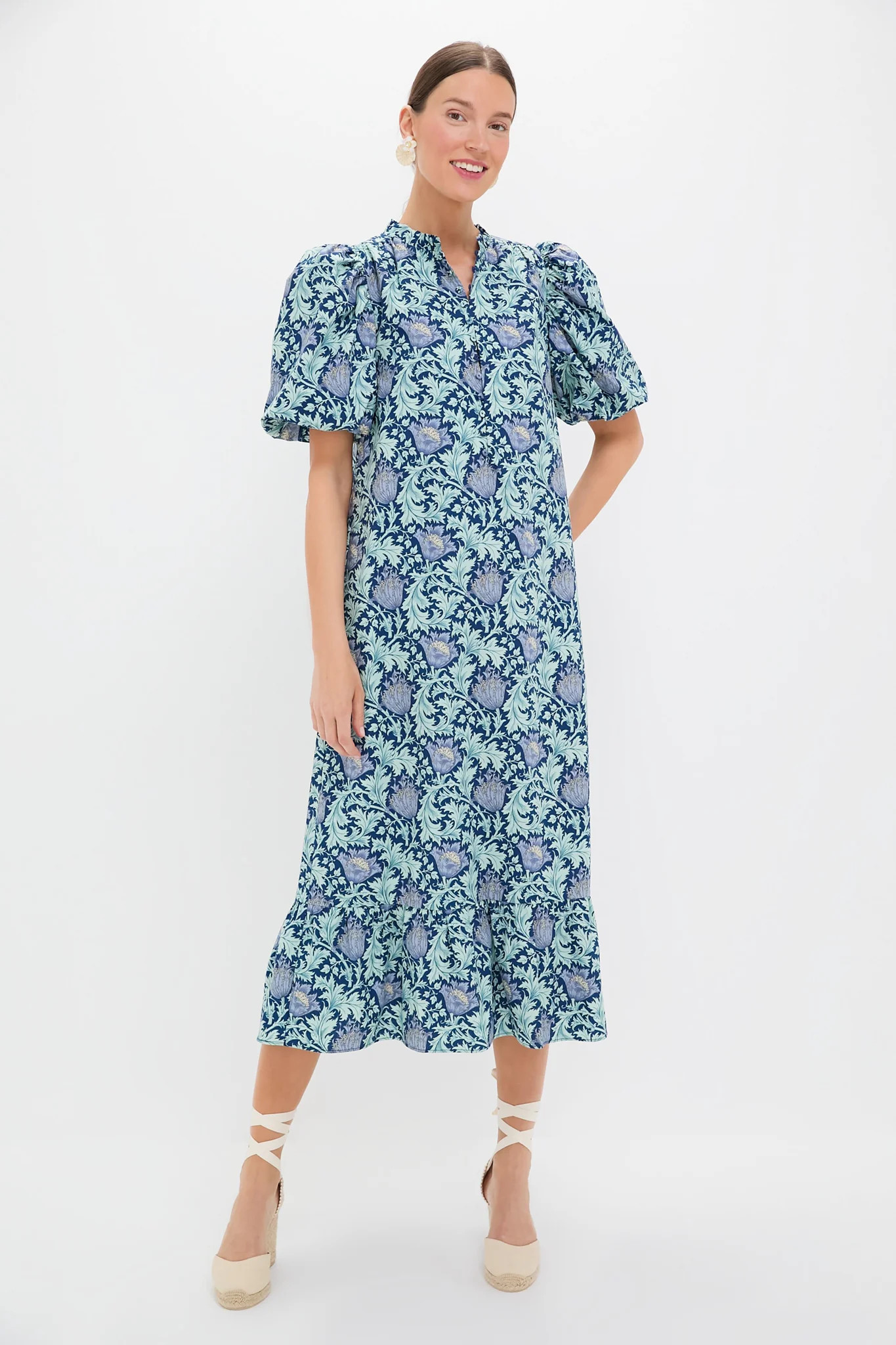Multi Blue Leafy Floral Mimi Midi Dress | Tuckernuck (US)