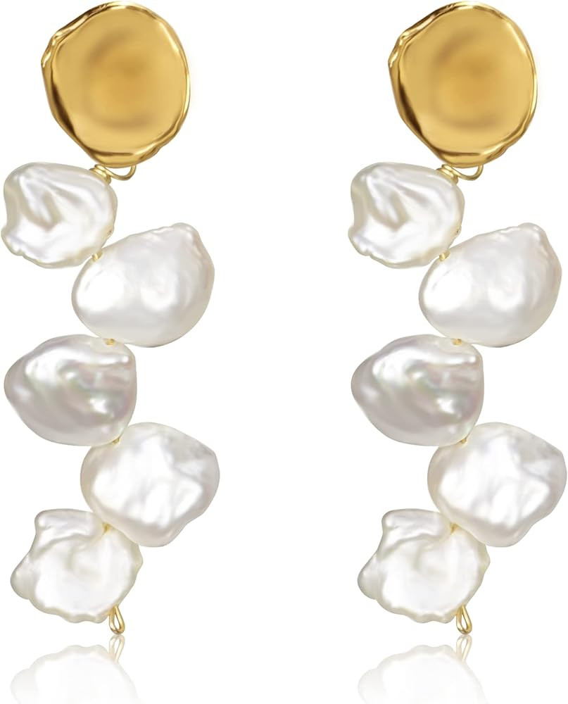 ELEXIS Long Baroque Pearl Earrings For Women Dangle Gold Dainty Statement Tassel Real Pearl Drop ... | Amazon (US)
