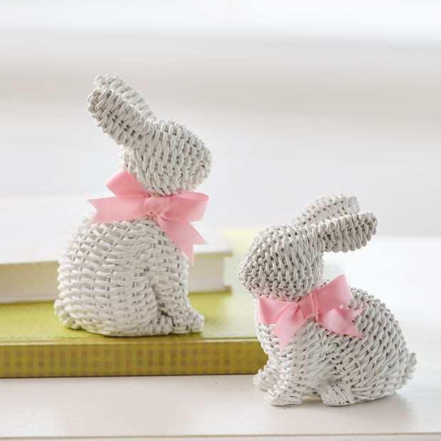 Woven White Bunny With Bow Set of 2 | Antique Farm House
