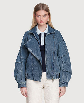 Women's Washed Denim Asymmetric Bomber Jacket | Macy's