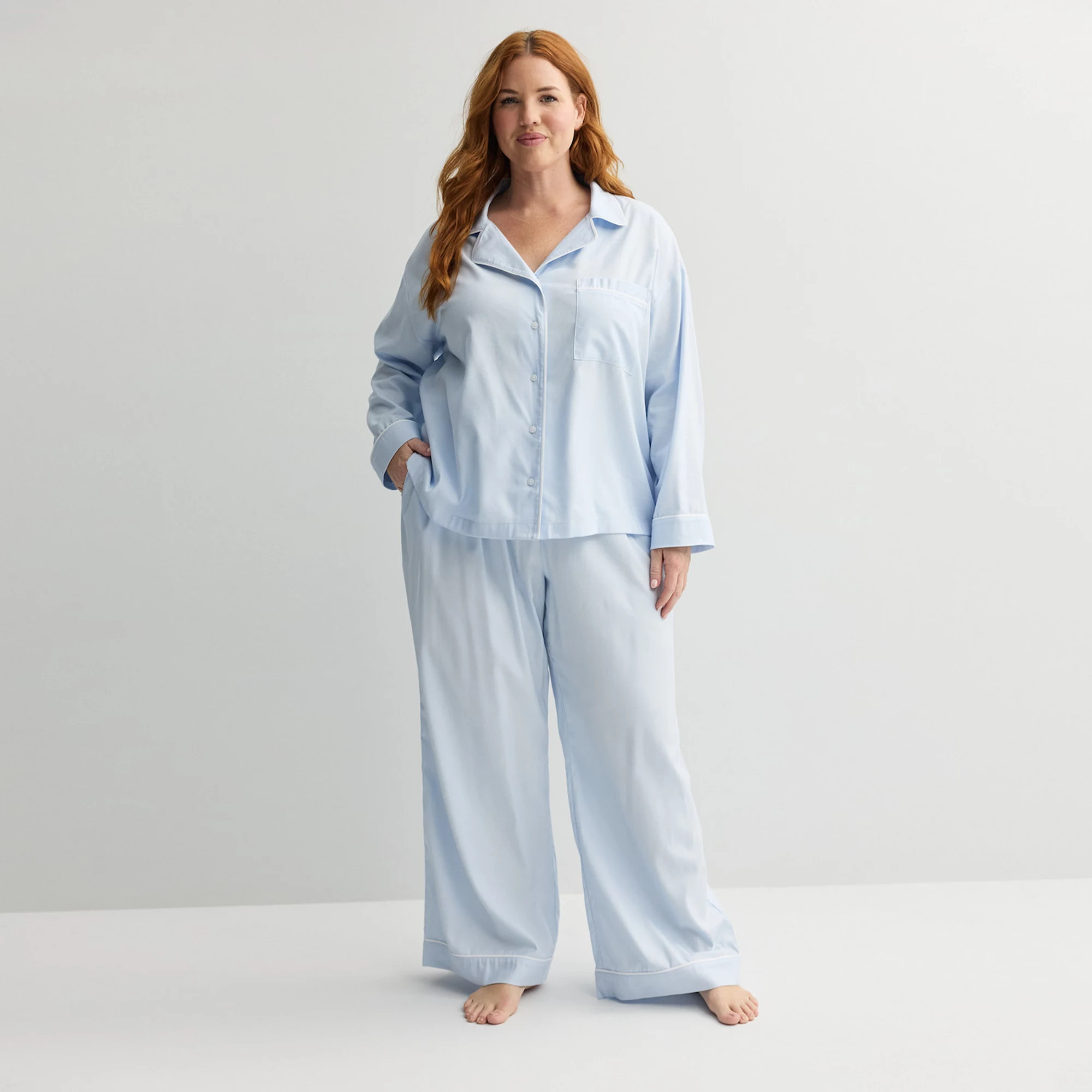 Plus Size Sonoma Goods For Life® 2-pc. Woven Notch Pajama Top & Pajama Bottoms Set | Kohl's