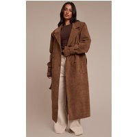 Petite Chocolate Croc Suede Trench Coat | PrettyLittleThing US