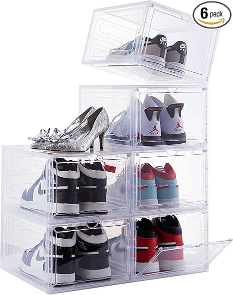 Attelite Drop Front Shoe Box,Set of 6,Stackable Plastic Shoe Box with Clear Door, As Shoe Storage... | Amazon (US)