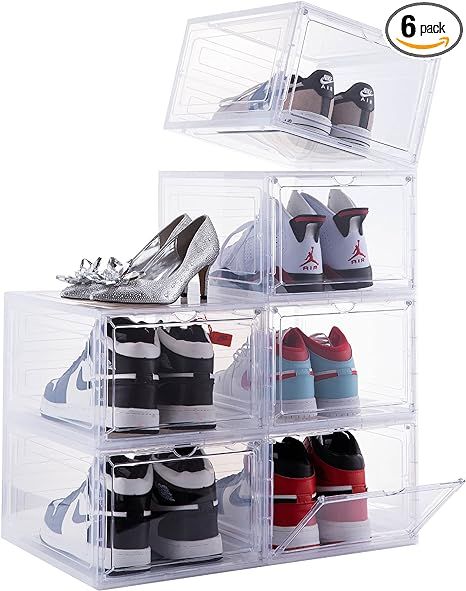 Amazon.com: Attelite Drop Front Shoe Box,Set of 6,Stackable Plastic Shoe Box with Clear Door, As ... | Amazon (US)