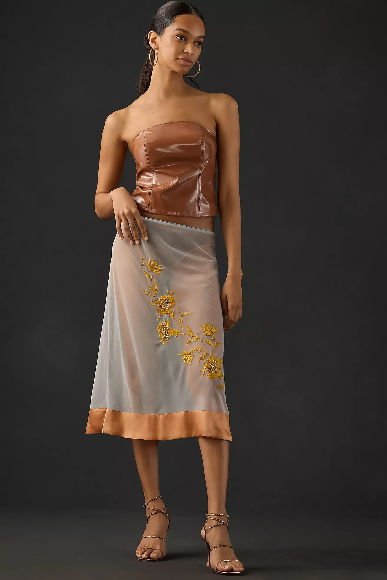 By Anthropologie Embroidered Sheer Midi Skirt | Anthropologie (US)