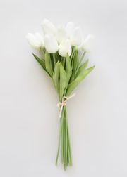White Real Touch Tulip Flower Bundle of 12 - 14.5" | Afloral (US)