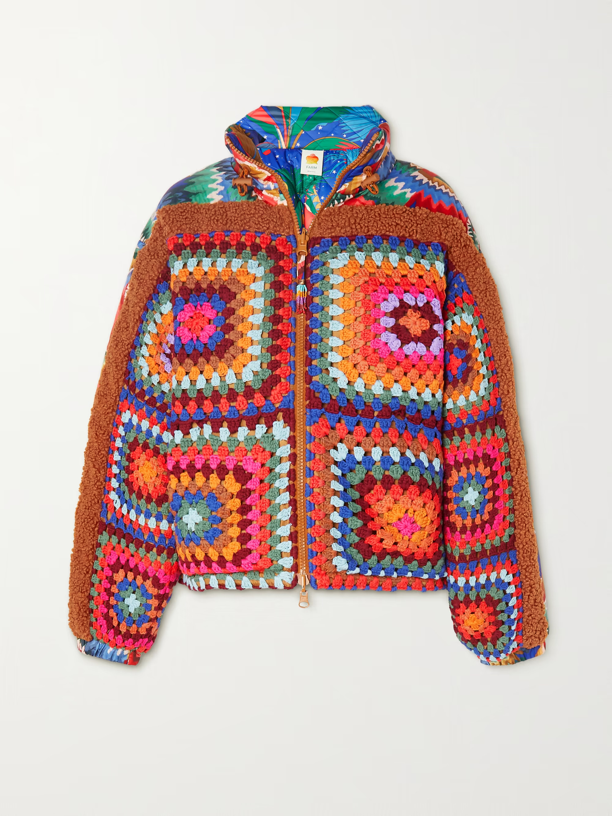 Forest reversible bouclé-trimmed printed shell and crocheted cotton jacket | NET-A-PORTER (US)